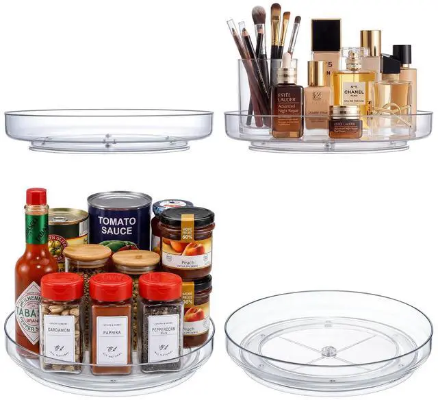 Main image of 4 Pack 9 Inch Elegant Clear Turntable Acrylic Lazy Susan, Non-Skid Rotating