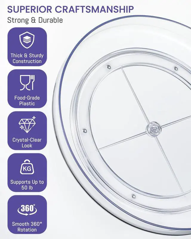 Alt view image 4 of 7 - 4 Pack 9 Inch Elegant Clear Turntable Acrylic Lazy Susan, Non-Skid Rotating