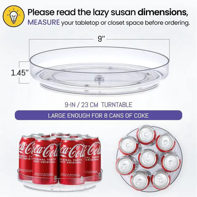 Alt view image 2 of 7 - 4 Pack 9 Inch Elegant Clear Turntable Acrylic Lazy Susan, Non-Skid Rotating