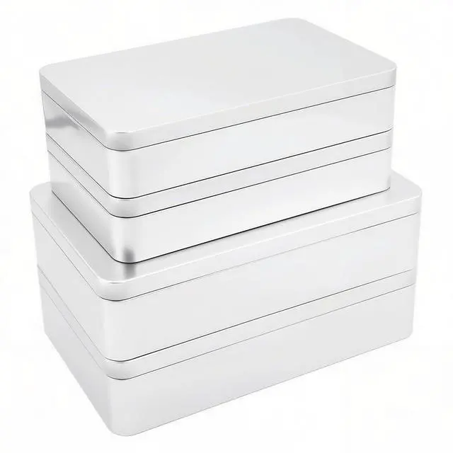 Main image of 4 Pieces Mixed Sizes Rectangular Empty Tin Box Containers, Silver