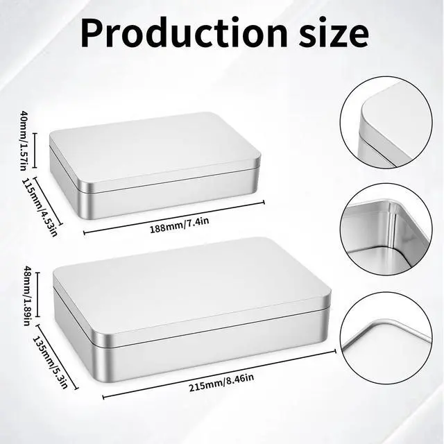 Alt view image 2 of 7 - 4 Pieces Mixed Sizes Rectangular Empty Tin Box Containers, Silver