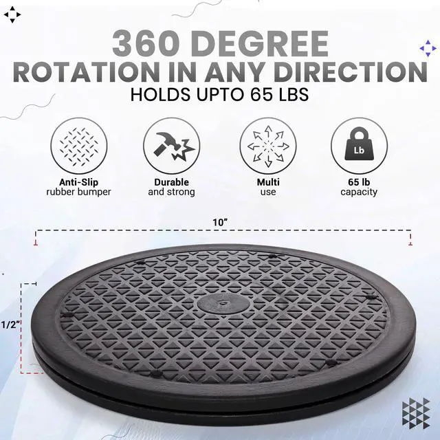 Alt view image 2 of 7 - 12 Inch Lazy Susan Turntable Organizer, Non Skid Large Lazy Susan Turntable for Cabinet, Computer or Laptop, Plastic Turn Table, Black, 1 PC