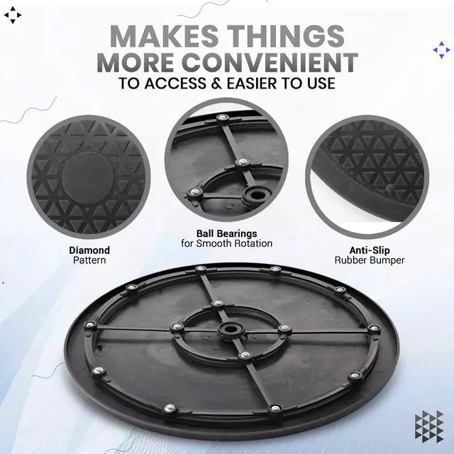 Alt view image 5 of 7 - 12 Inch Lazy Susan Turntable Organizer, Non Skid Large Lazy Susan Turntable for Cabinet, Computer or Laptop, Plastic Turn Table, Black, 1 PC