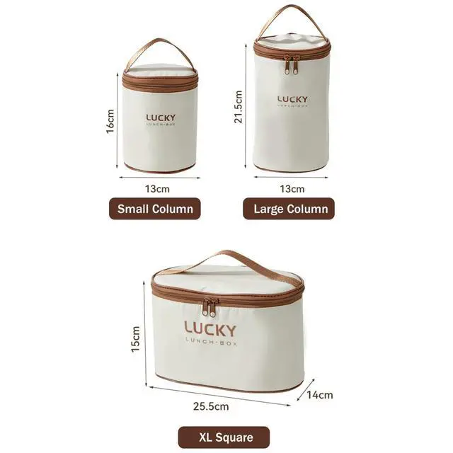 Alt view image 6 of 7 - Stainless Steel Lunch Box, 3-Tier Insulated Bento Box Microwave Safe Soup Bowl for Adults, Thermal Food Container for Office Workers (Beige, 2pcs + Tableware + Insulated Bag)
