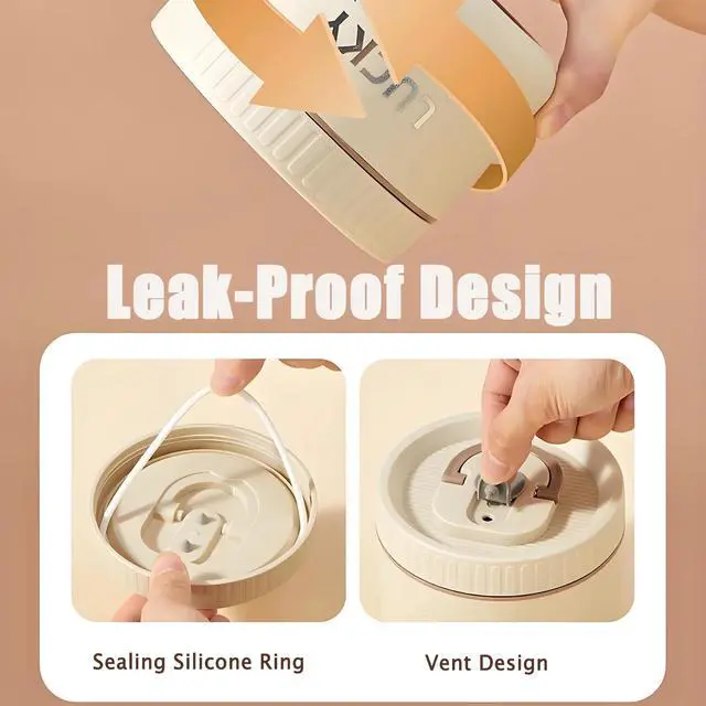 Alt view image 7 of 7 - Stainless Steel Lunch Box, 3-Tier Insulated Bento Box Microwave Safe Soup Bowl for Adults, Thermal Food Container for Office Workers (Beige, 2pcs + Tableware + Insulated Bag)
