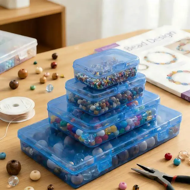 Alt view image 5 of 7 - Blue Organizer Boxes, 24 Pack Mixed Size Plastic Storage Containers with Hinged Lid & Label Stickers, Multi-Size Rectangular Clear Boxes for Beads, Jewelry, Crafts, Electronic - DIY