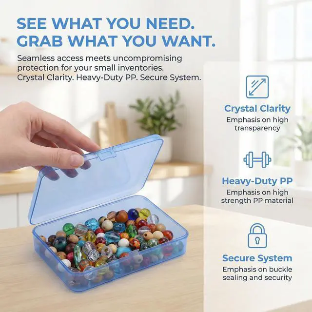 Alt view image 3 of 7 - Blue Organizer Boxes, 24 Pack Mixed Size Plastic Storage Containers with Hinged Lid & Label Stickers, Multi-Size Rectangular Clear Boxes for Beads, Jewelry, Crafts, Electronic - DIY