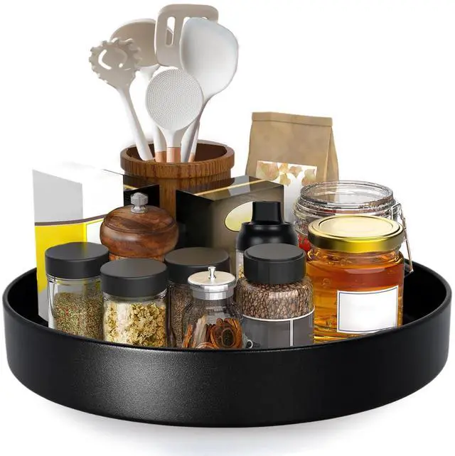 Main image of Metal Lazy Susan Organizer, 12 Inch Anti-Rust Turntable for Cabinet, Kitchen, Dining Table, Bathroom Rotating Spice Rack, Spinner Storage, Round Carousel Organizer for Countertop Black