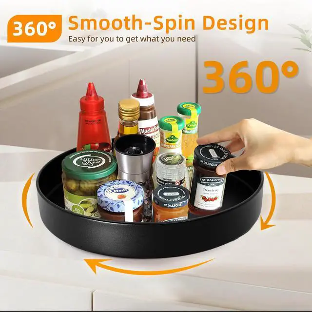 Alt view image 2 of 7 - Metal Lazy Susan Organizer, 12 Inch Anti-Rust Turntable for Cabinet, Kitchen, Dining Table, Bathroom Rotating Spice Rack, Spinner Storage, Round Carousel Organizer for Countertop Black