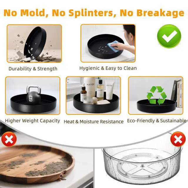 Alt view image 3 of 7 - Metal Lazy Susan Organizer, 12 Inch Anti-Rust Turntable for Cabinet, Kitchen, Dining Table, Bathroom Rotating Spice Rack, Spinner Storage, Round Carousel Organizer for Countertop Black