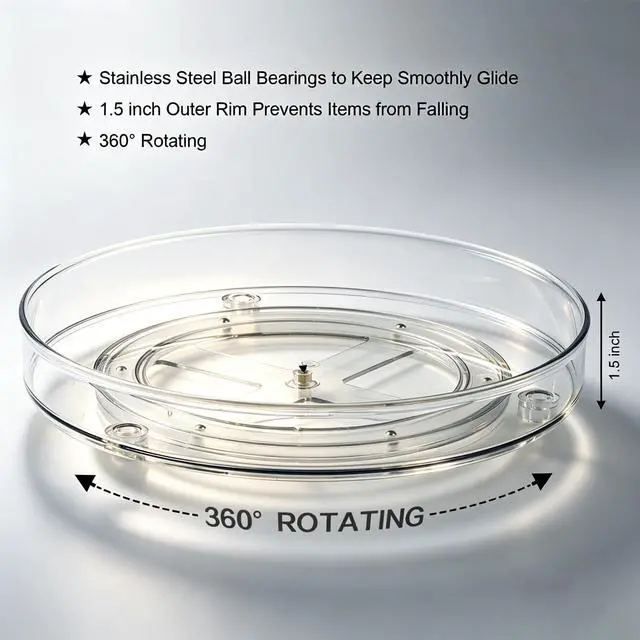 Alt view image 4 of 7 - Lazy Susan Organizer - 360° Rotating Turntable Organizer for Kitchen, Fridge, Pantry, Countertop, Under Sink & Bathroom, Spice Condiment Organizer Space-Saving Storage Tray 1 Pack, 11" Clear