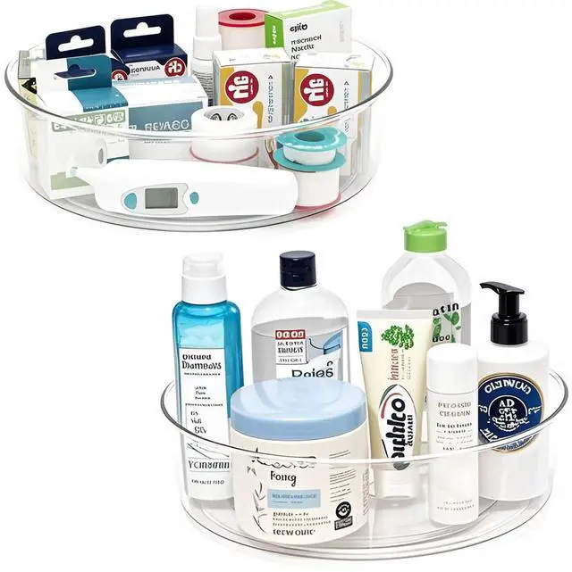 Main image of 2 Pack Lazy Susan 11.5" Inch Turntable Organizer Organization Storage Container Bins Spice Rack Cabinet Rotating Condiment for Pantry Countertop Kitchen Vanity Bathroom Jewelry Holder Clear