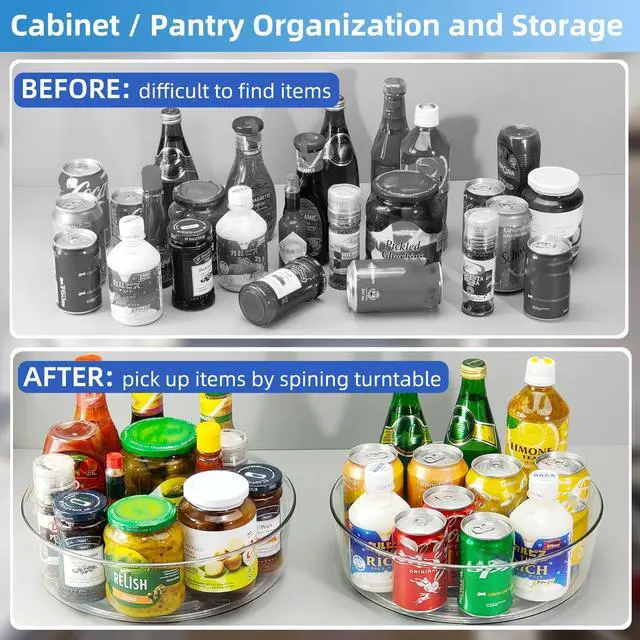 Alt view image 6 of 7 - 2 Pack Lazy Susan 11.5" Inch Turntable Organizer Organization Storage Container Bins Spice Rack Cabinet Rotating Condiment for Pantry Countertop Kitchen Vanity Bathroom Jewelry Holder Clear