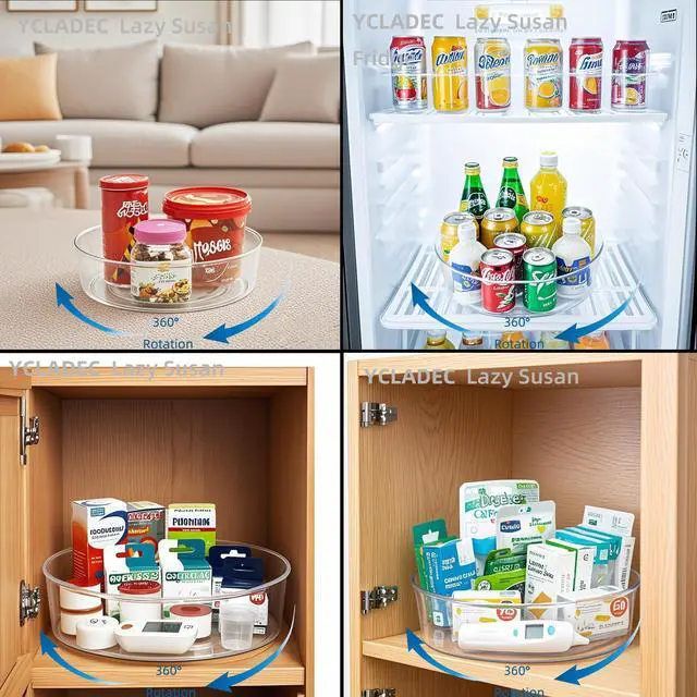 Alt view image 5 of 7 - 2 Pack Lazy Susan 11.5" Inch Turntable Organizer Organization Storage Container Bins Spice Rack Cabinet Rotating Condiment for Pantry Countertop Kitchen Vanity Bathroom Jewelry Holder Clear