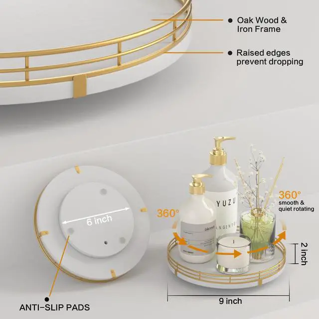 Alt view image 5 of 6 - 9" Wooden Lazy Susan Turntable for Cabinet Rotating Spice Rack Organizer, Small Kitchen Countertop Tray for Dining Table & Pantry Storage