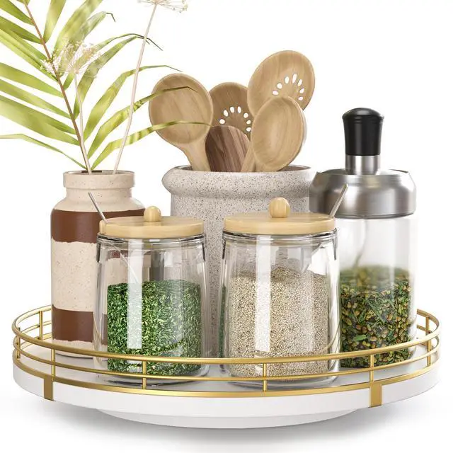 Main image of 9" Wooden Lazy Susan Turntable for Cabinet Rotating Spice Rack Organizer, Small Kitchen Countertop Tray for Dining Table & Pantry Storage