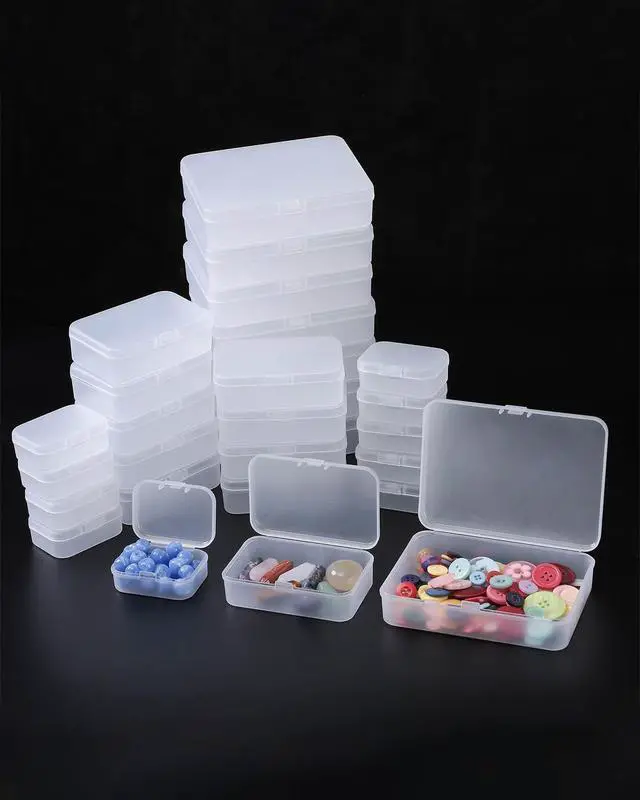 Alt view image 7 of 7 - 28-Piece Plastic Storage Containers with Lids (3 Assorted Sizes), Rectangular Organizer Box Set Frosted White Storage Boxes for Office Desk & Personal Items, Matte Privacy Finish, White