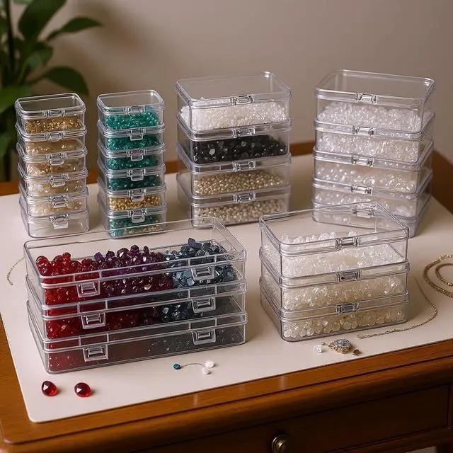 Alt view image 7 of 7 - 24 Pieces Mixed Sizes Rectangular Empty Mini Clear Plastic Organizer Box