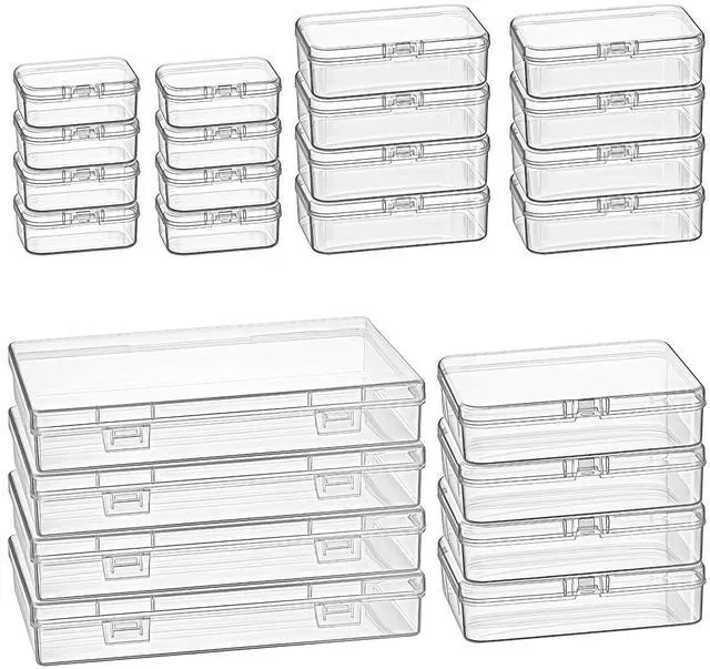 Main image of 24 Pieces Mixed Sizes Rectangular Empty Mini Clear Plastic Organizer Box