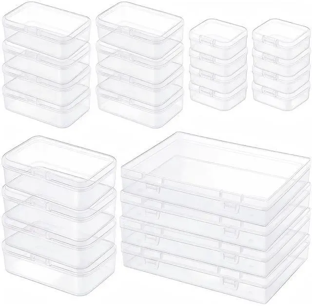 Main image of 24-Piece Multi-Size Plastic Storage Containers with Lids, Small Craft Organizers for Beads, Diamond Art,Small Parts,Jewelry and Hardware, Stackable Hinged Box Set (Clear)