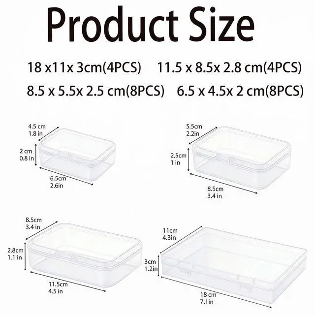 Alt view image 2 of 7 - 24-Piece Multi-Size Plastic Storage Containers with Lids, Small Craft Organizers for Beads, Diamond Art,Small Parts,Jewelry and Hardware, Stackable Hinged Box Set (Clear)
