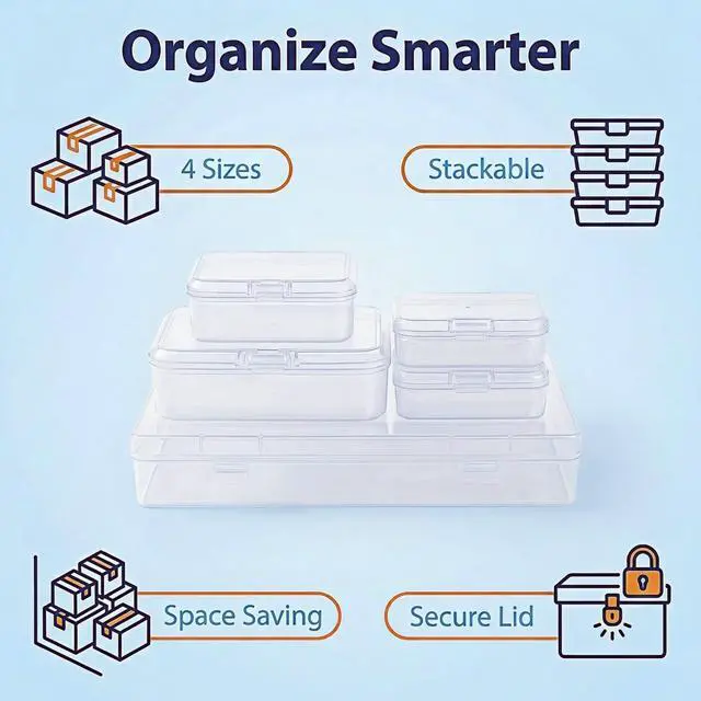 Alt view image 4 of 7 - 24-Piece Multi-Size Plastic Storage Containers with Lids, Small Craft Organizers for Beads, Diamond Art,Small Parts,Jewelry and Hardware, Stackable Hinged Box Set (Clear)