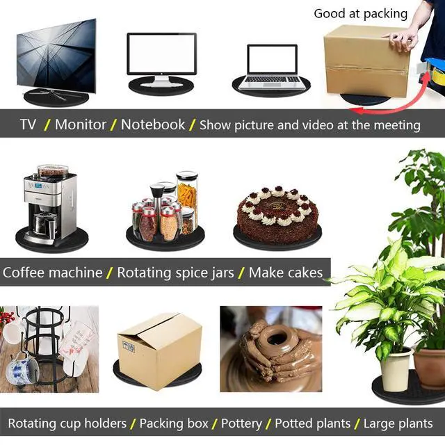 Alt view image 6 of 6 - Lazy Susan Turntable Organizer - 12 Inch Heavy Duty Rotating Swivel Stand with Steel Ball Bearings for Spice Cabinets, Flat Panel Monitor, TV, Painting, Display, Potted Plants (Black)