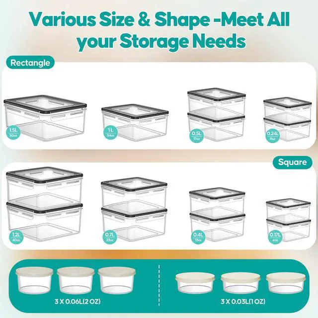 Alt view image 2 of 7 - 40 PCS Food Storage Containers with Lids Airtight (20 Containers & 20 Lids) - Plastic Food Containers for Kitchen Storage Reusable BPA-Free Leakproof Meal Prep Container with Labels & Pen