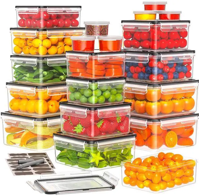 Main image of 40 PCS Food Storage Containers with Lids Airtight (20 Containers & 20 Lids) - Plastic Food Containers for Kitchen Storage Reusable BPA-Free Leakproof Meal Prep Container with Labels & Pen