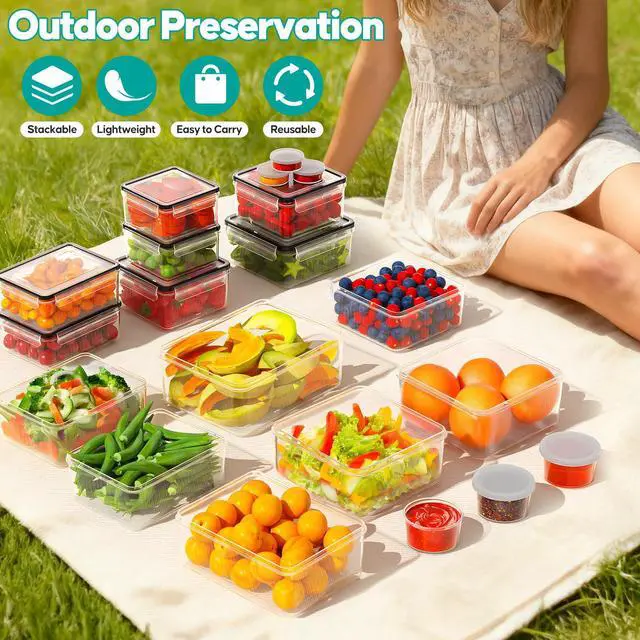 Alt view image 7 of 7 - 40 PCS Food Storage Containers with Lids Airtight (20 Containers & 20 Lids) - Plastic Food Containers for Kitchen Storage Reusable BPA-Free Leakproof Meal Prep Container with Labels & Pen