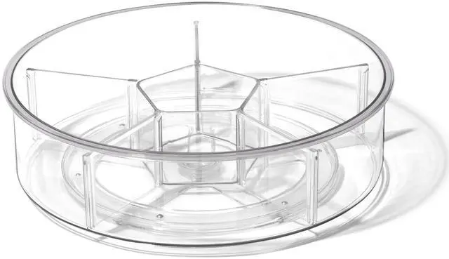 Main image of Plastic Round Turntable Organizer with 6 Compartments - Clear | Spinning Divided Turntable Container | Rotating Organizer Storage for Bottle Condiments Fridge Kitchen Counter Pantry Bathroom