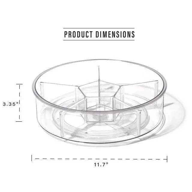 Alt view image 2 of 7 - Plastic Round Turntable Organizer with 6 Compartments - Clear | Spinning Divided Turntable Container | Rotating Organizer Storage for Bottle Condiments Fridge Kitchen Counter Pantry Bathroom