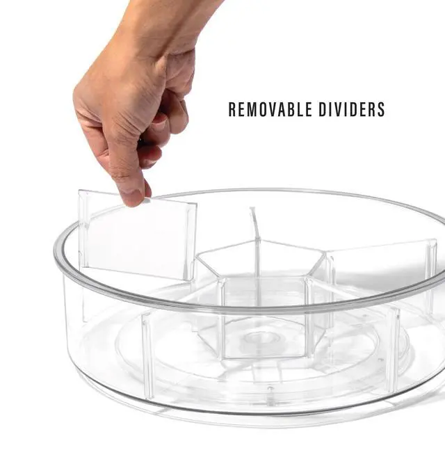 Alt view image 4 of 7 - Plastic Round Turntable Organizer with 6 Compartments - Clear | Spinning Divided Turntable Container | Rotating Organizer Storage for Bottle Condiments Fridge Kitchen Counter Pantry Bathroom