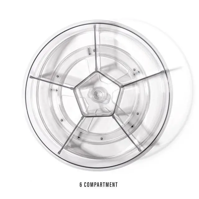 Alt view image 3 of 7 - Plastic Round Turntable Organizer with 6 Compartments - Clear | Spinning Divided Turntable Container | Rotating Organizer Storage for Bottle Condiments Fridge Kitchen Counter Pantry Bathroom
