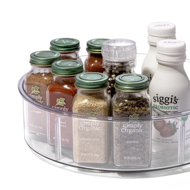 Alt view image 6 of 7 - Plastic Round Turntable Organizer with 6 Compartments - Clear | Spinning Divided Turntable Container | Rotating Organizer Storage for Bottle Condiments Fridge Kitchen Counter Pantry Bathroom