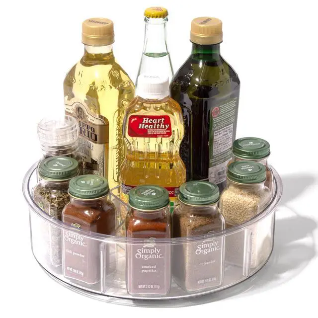 Alt view image 7 of 7 - Plastic Round Turntable Organizer with 6 Compartments - Clear | Spinning Divided Turntable Container | Rotating Organizer Storage for Bottle Condiments Fridge Kitchen Counter Pantry Bathroom