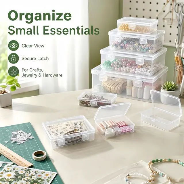 Alt view image 3 of 7 - 10-Pack Clear Plastic Storage Box Set, Multi-Size Stackable Hinged Storage Box with Latches, 5 Nested Sizes of Storage Containers for Nail Supplies,Jewelry Beads,Fishing Tackle,Hardware