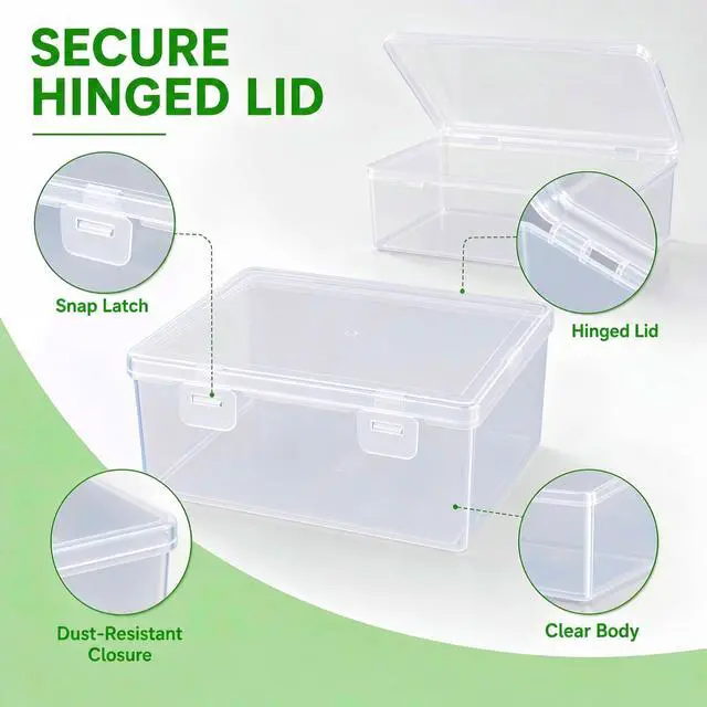 Alt view image 5 of 7 - 10-Pack Clear Plastic Storage Box Set, Multi-Size Stackable Hinged Storage Box with Latches, 5 Nested Sizes of Storage Containers for Nail Supplies,Jewelry Beads,Fishing Tackle,Hardware