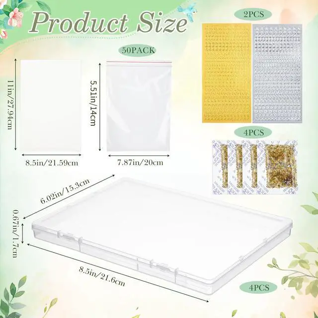 Alt view image 2 of 6 - 5 Pcs Large Dried Flower Storage Box Set (8.58" x 6.14"), Flower Preservation Kit with A4 Size Blotting Paper, Letter Stickers, Desiccant for DIY Pressed Crafts & Wedding Bouquet