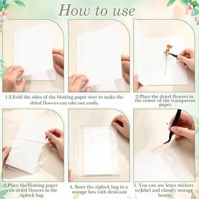 Alt view image 5 of 6 - 5 Pcs Large Dried Flower Storage Box Set (8.58" x 6.14"), Flower Preservation Kit with A4 Size Blotting Paper, Letter Stickers, Desiccant for DIY Pressed Crafts & Wedding Bouquet