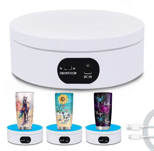 Main image of Turner Cup Rotating Display Stand for Epoxy Glitter Tumbler, 360 Degree Automatic Mute Rotating Turntable for Photography Products Tumbler Making Supplies Spinner 4.72*1.77in Motorized Rotation