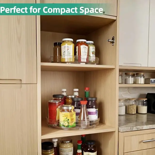 Alt view image 4 of 7 - 2 Pack 9.5" Lazy Susan Organizer, Lazy Susan Turntable for Cabinet, Spice Organization for Cabinet, Refrigerator, Pantry, Closet, Countertop, Non-Skid Turntable Organizer, Clear