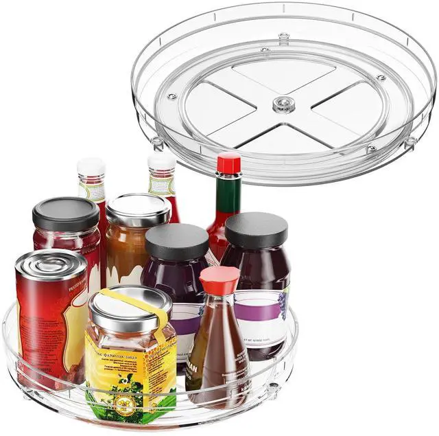 Main image of 2 Pack 9.5" Lazy Susan Organizer, Lazy Susan Turntable for Cabinet, Spice Organization for Cabinet, Refrigerator, Pantry, Closet, Countertop, Non-Skid Turntable Organizer, Clear