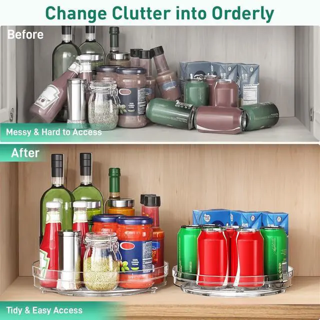 Alt view image 7 of 7 - 2 Pack 9.5" Lazy Susan Organizer, Lazy Susan Turntable for Cabinet, Spice Organization for Cabinet, Refrigerator, Pantry, Closet, Countertop, Non-Skid Turntable Organizer, Clear