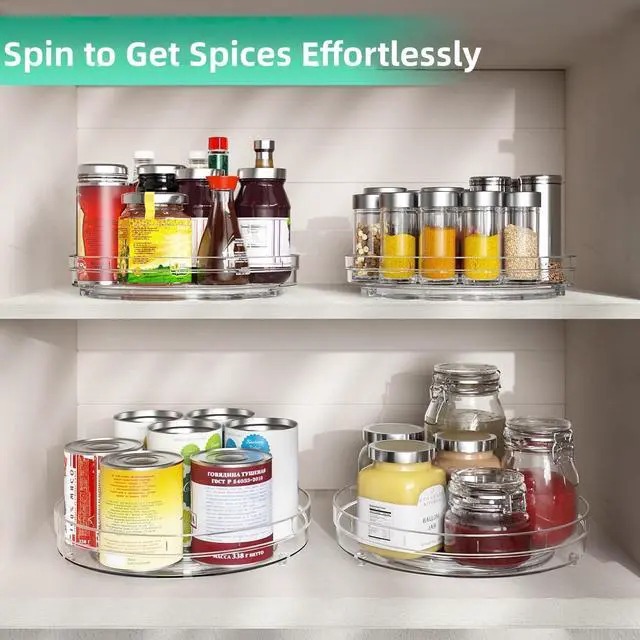 Alt view image 6 of 7 - 2 Pack 9.5" Lazy Susan Organizer, Lazy Susan Turntable for Cabinet, Spice Organization for Cabinet, Refrigerator, Pantry, Closet, Countertop, Non-Skid Turntable Organizer, Clear