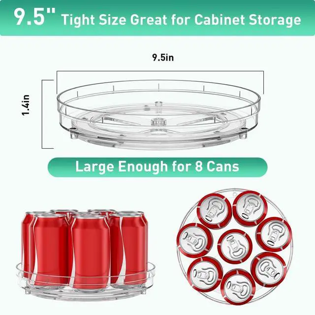 Alt view image 3 of 7 - 2 Pack 9.5" Lazy Susan Organizer, Lazy Susan Turntable for Cabinet, Spice Organization for Cabinet, Refrigerator, Pantry, Closet, Countertop, Non-Skid Turntable Organizer, Clear