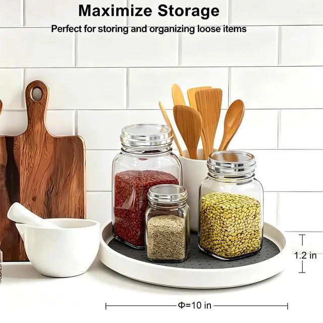 Alt view image 3 of 7 - Lazy Susan Turntable Organizer, 10 Inch 360° Rotating Tray for Kitchen Cabinet, Pantry, Countertop, Fridge - Non-Skid Spice Rack Storage for Bathroom, Vanity, Makeup