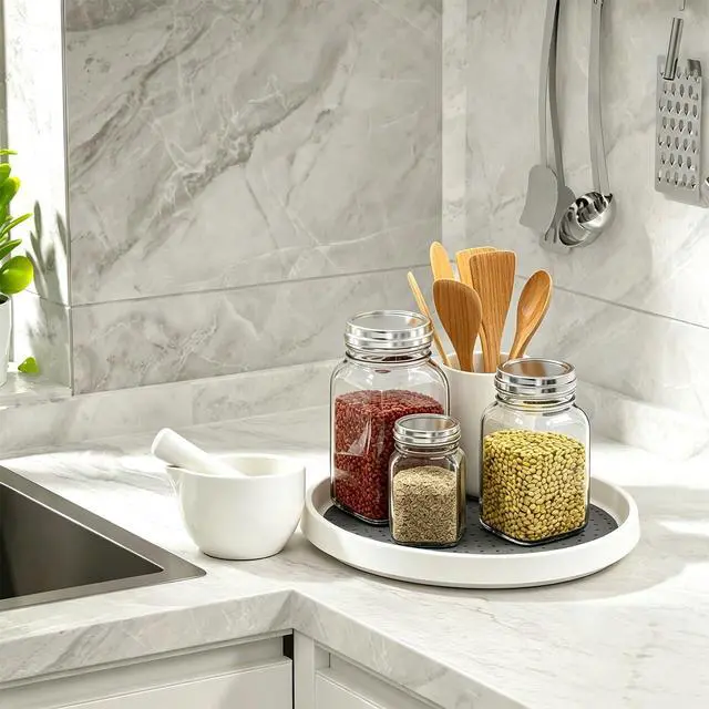 Alt view image 2 of 7 - Lazy Susan Turntable Organizer, 10 Inch 360° Rotating Tray for Kitchen Cabinet, Pantry, Countertop, Fridge - Non-Skid Spice Rack Storage for Bathroom, Vanity, Makeup