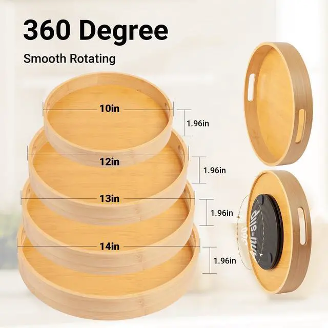 Alt view image 2 of 6 - 10in Bamboo Lazy Susan Organizer Turntable for Cabinet,Pantry&Table Top - Spin Storage Tray for Kitchen Countertop | Swivel Tray for Spice,Jars & Canisters