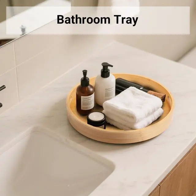 Alt view image 3 of 6 - 10in Bamboo Lazy Susan Organizer Turntable for Cabinet,Pantry&Table Top - Spin Storage Tray for Kitchen Countertop | Swivel Tray for Spice,Jars & Canisters